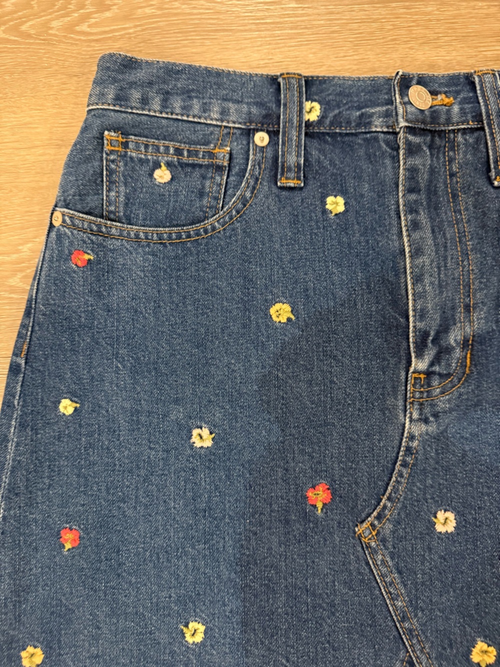 Madewell Confetti Floral Embroidered Denim A-Line Mini Skirt Size 28 - Picture 12 of 14